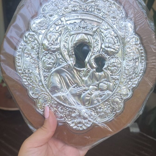 Metal Icon Panagia Glykofilousa new, diameter 23 cm