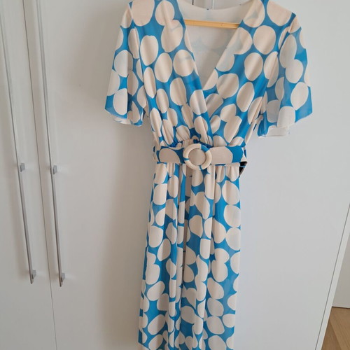 Women's midi dress cruzé like new, white and turquoise