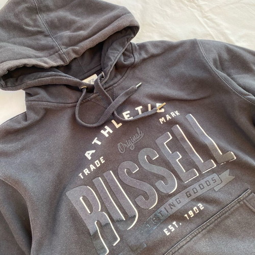 Russell hoodie used, blue with logo, size Medium