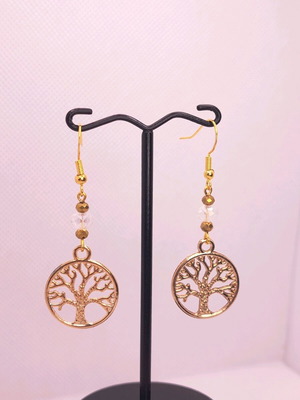 Tree earrings new, gold with crystals