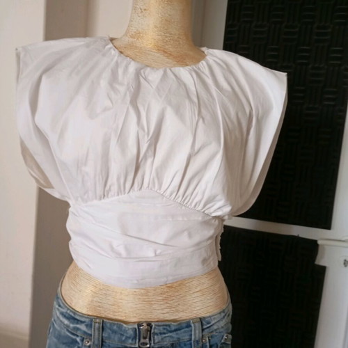 ZARA women's blouse new, size S, white cotton poplin