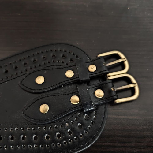 Women's black faux leather wide belt used, adjustable