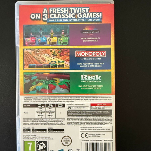 Hasbro Game Night Nintendo Switch like new, Monopoly, Risk, Trivial Pursuit