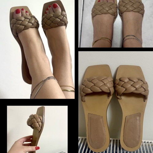 Stradivarius flat beige nude sandals mules like new, size 37