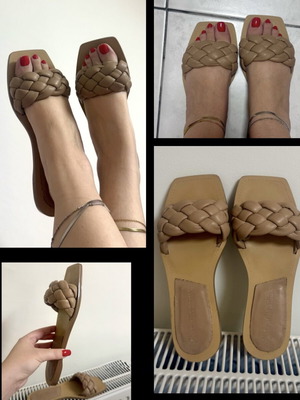 Stradivarius flat beige nude sandals mules like new, size 37