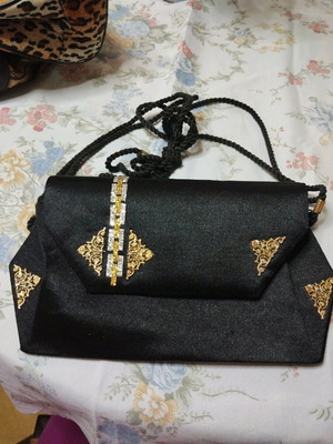 Envelope shoulder bag like new, black satin with mirror