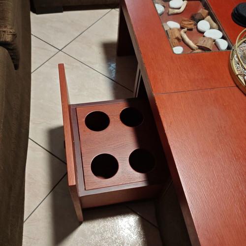 Coffee table used, cherry color MDF with drawers and stools