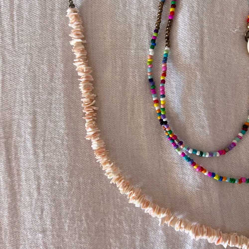 Necklace set with shells and colorful beads, used, summer earrings