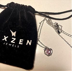 Oxzen γυναικείο κολιέ από ασήμι 925, επιπλατινωμένο με ροζ καρδιά