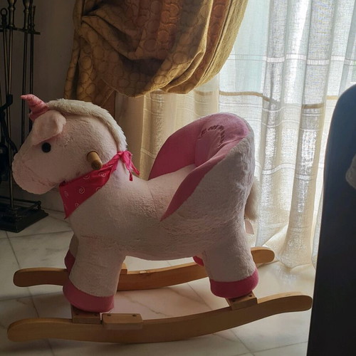 Rock My Baby wooden rocking horse with plush unicorn like new