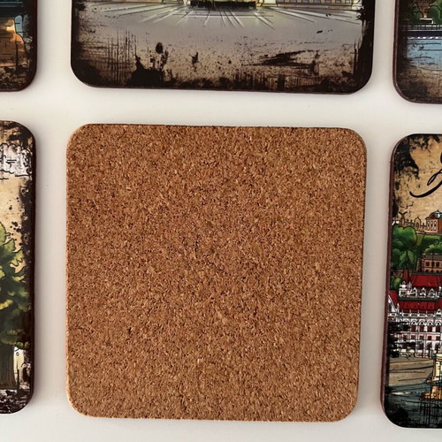 Coasters from Budapest set of 6 with cork back, new