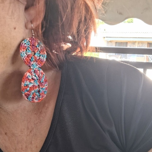 Handmade knitted earrings new, multicolor with silver steel clasp