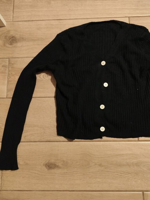 Black ribbed knit cardigan with buttons like new, cropped fit