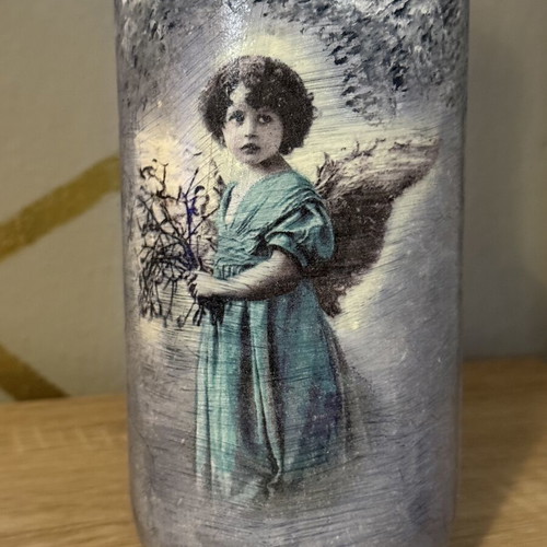 Handmade Vintage Decoupage Decorative Bottle with Angel