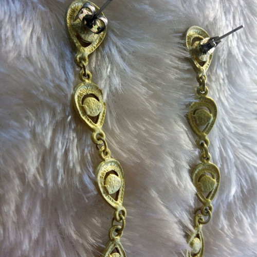 Long drop earrings new with gold tone and brownish crystals