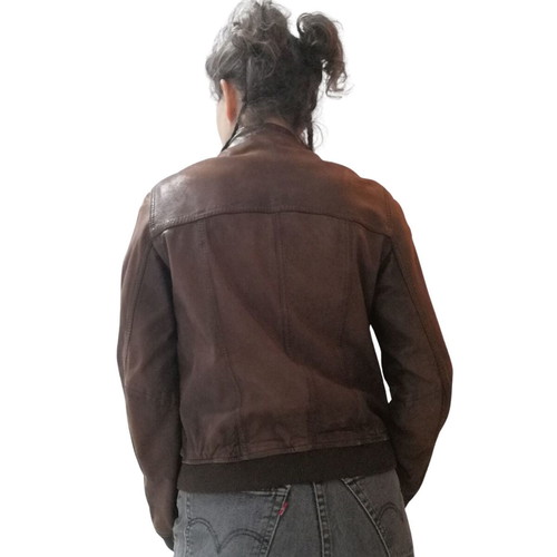 Massimo Dutti leather jacket used, brown, size XS-Small