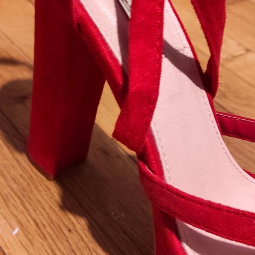 Red velvet sandal new, size 38, high heel with laces