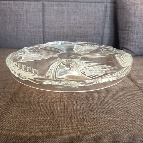 Glass cake stand, heavy solid glass