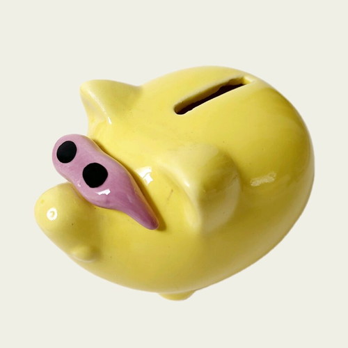 Vintage ceramic yellow piggy bank like new with glasses