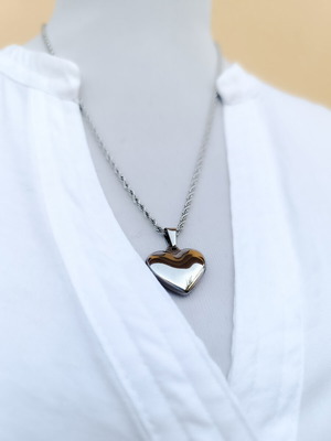 Ατσάλινη αλυσίδα κολιέ στριφτό με καρδιά καινούργιο, ασημί