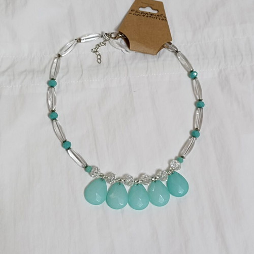 Handmade necklace with turquoise glass beads and acrylic drops
