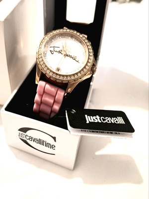 Just Cavalli hand watch like new with rhinestones and pink elastic strap