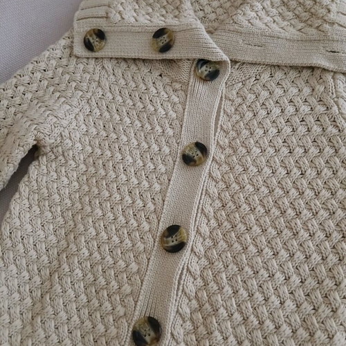 Long knitted cardigan like new, beige, warm with large collar