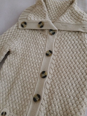 Long knitted cardigan like new, beige, warm with large collar