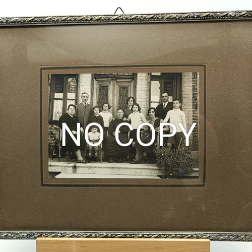Large cardboard photo of a middle-class family from Veria, interwar period, used