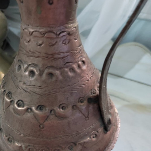 Handmade copper pitcher used, museum piece with engraved signature