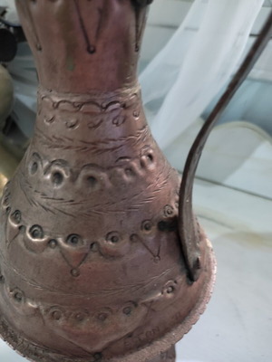 Handmade copper pitcher used, museum piece with engraved signature