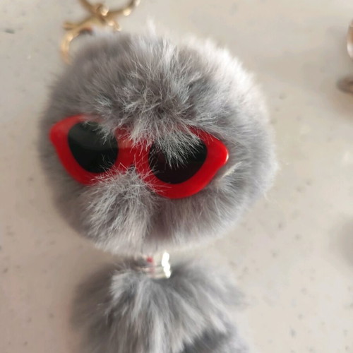 Keychain with fur like new, gray
