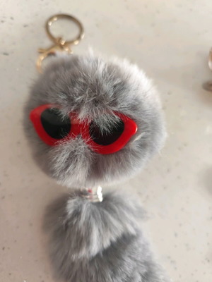Keychain with fur like new, gray