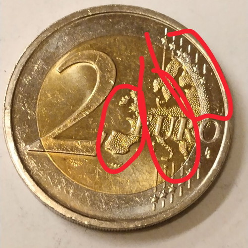 2 Euro Coin from Luxembourg used, 2014 with minting error