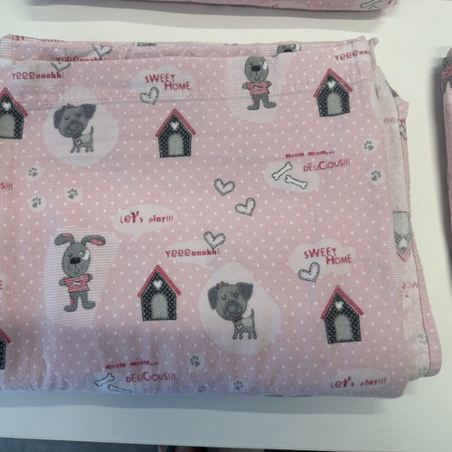 Flannel cotton single bed sheet set, pink with dog print