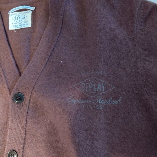 Replay men's wool cardigan size L like new, burgundy
