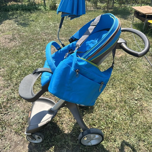 Stokke Xplory baby stroller blue with bag and umbrella