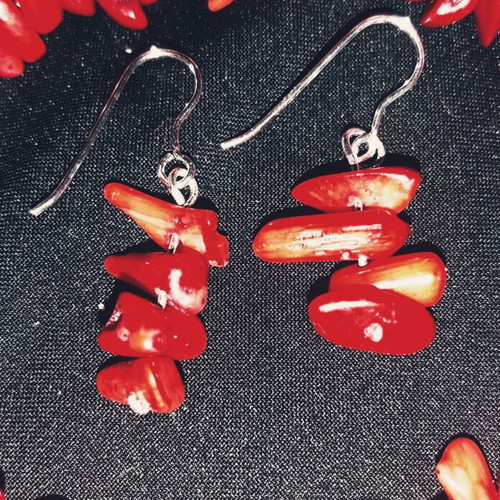 Inez jewelry set with natural coral and 925 silver, handmade, new
