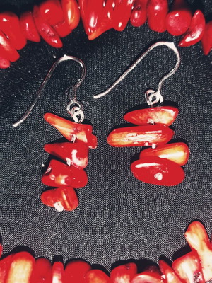 Inez jewelry set with natural coral and 925 silver, handmade, new