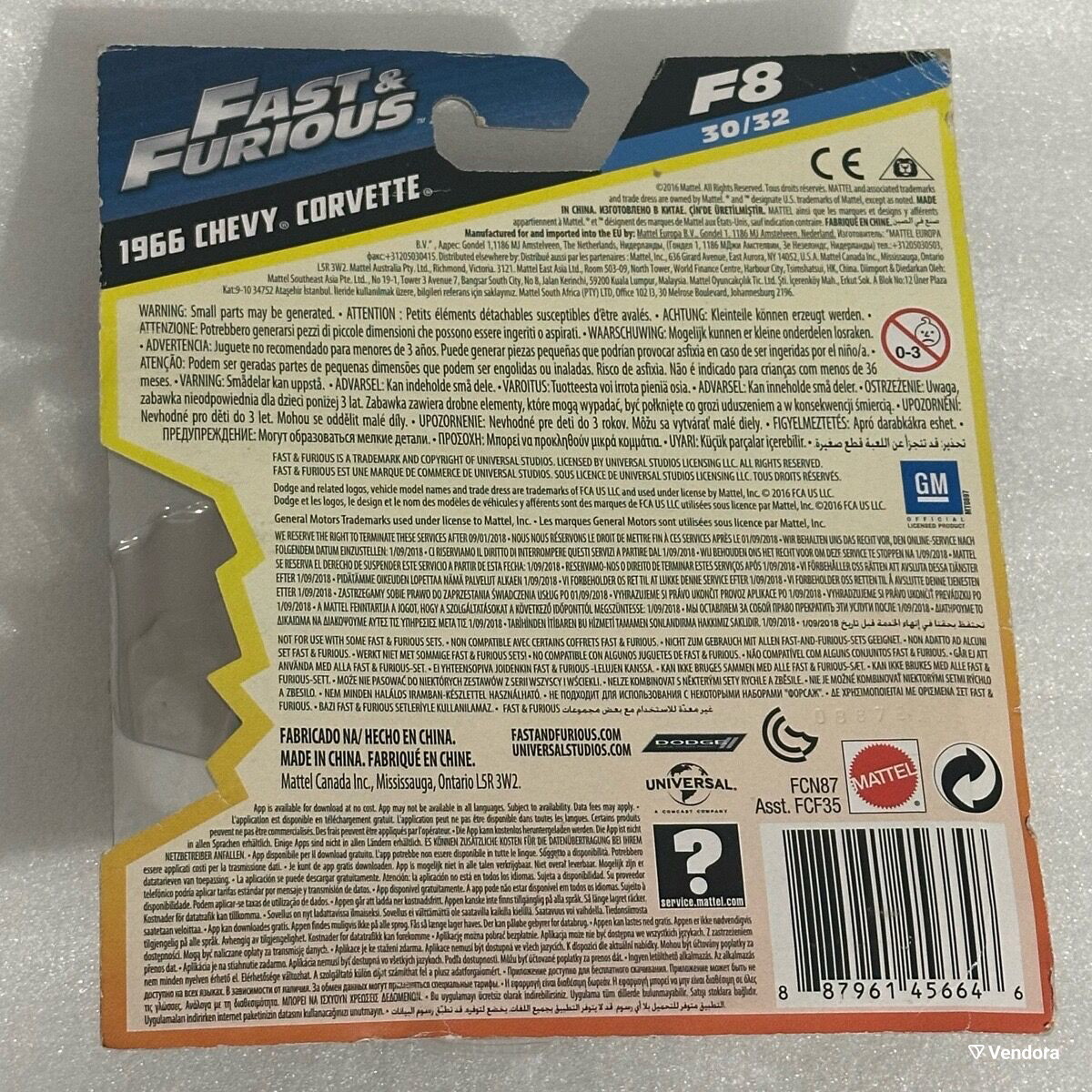 Miniature Fast & Furious - Chevrolet Corvette 1966 Mattel 1/55 - Rouge - Métal - Occasion