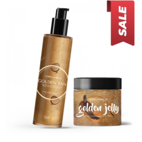 Golden tan and golden jelly set for fast tanning with gold particles new
