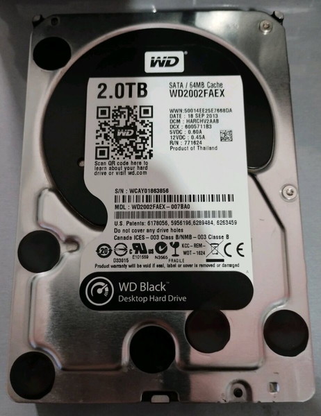 Western Digital Caviar Black 2TB SATA 3 III 7200RPM 64MB Cache WD2002FAEX-007BA0 3.5" ΣΚΛΗΡΟΣ ΔΙΣΚΟΣ