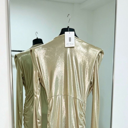 Gold dress with draped neckline, new, one size to large