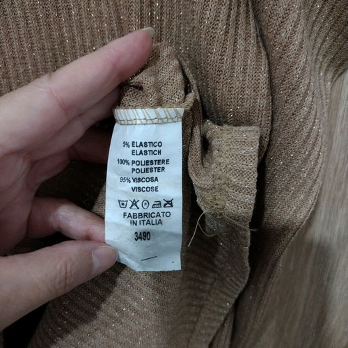 Lame knitted blouse with puff sleeves like new, beige and gold