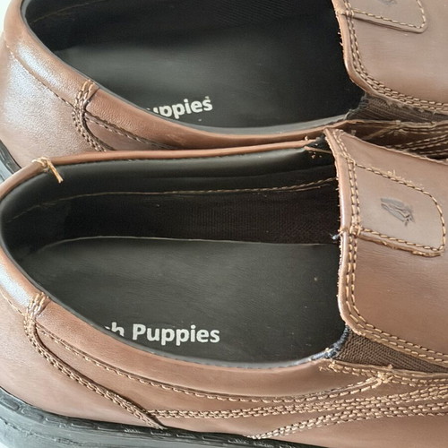Hush Puppies men's brown leather slip-on dress shoes, size 45