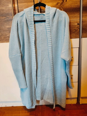 Turquoise cardigan with hood fluffy, like new, One Size