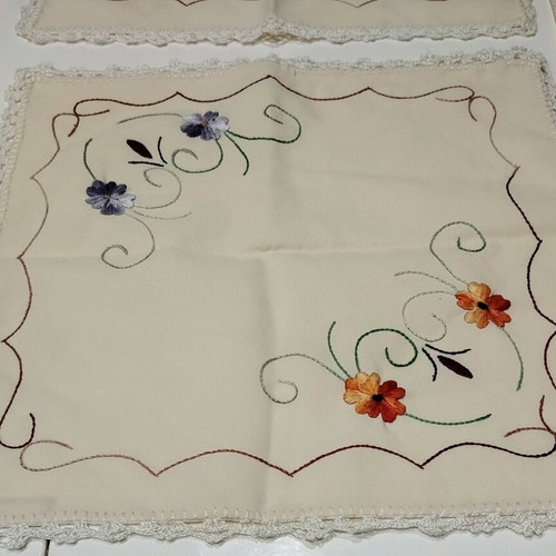 Handmade Set of 3 Embroidered Pieces with Lace New