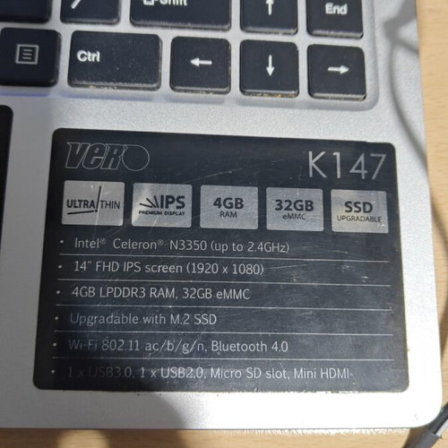 Laptop Vero K147 14" FHD IPS used, Intel Celeron N3350, 4GB RAM, 32GB eMMC