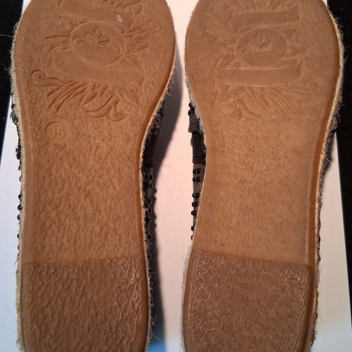 Espadrilles Joy & Mario new, black leather and grey fabric, size 36