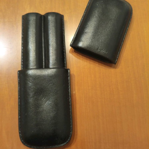 Brebbia cigar case for 2 cigars used, Italian leather